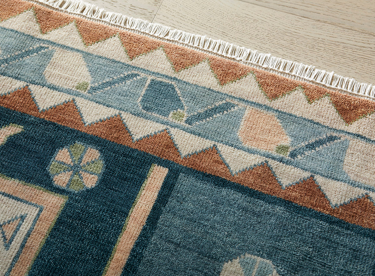 May Avenue Teal Hand-Knotted Wool Rug