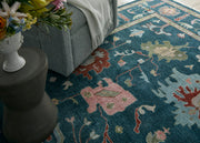 Worth Avenue Teal Hand-Knotted Wool Rug